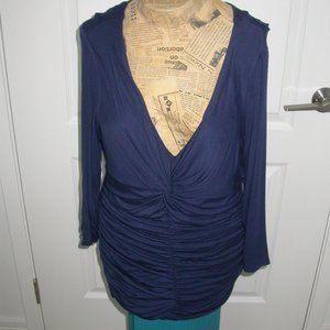 Navy Blue Rauched Deep V-neck Tunic